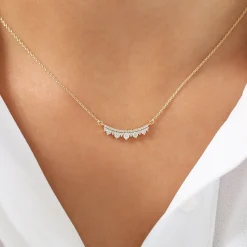14K Gold Curved Bar Diamond Necklace