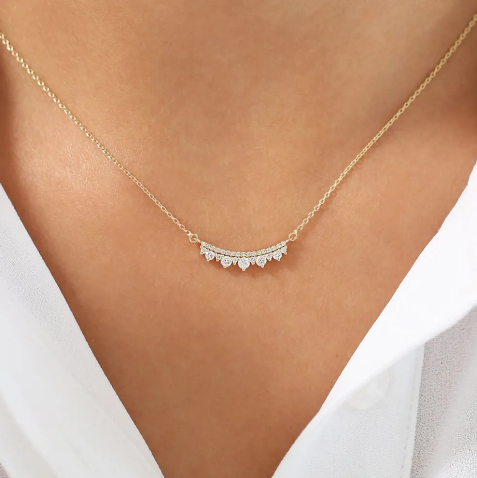 14K Gold Curved Bar Diamond Necklace