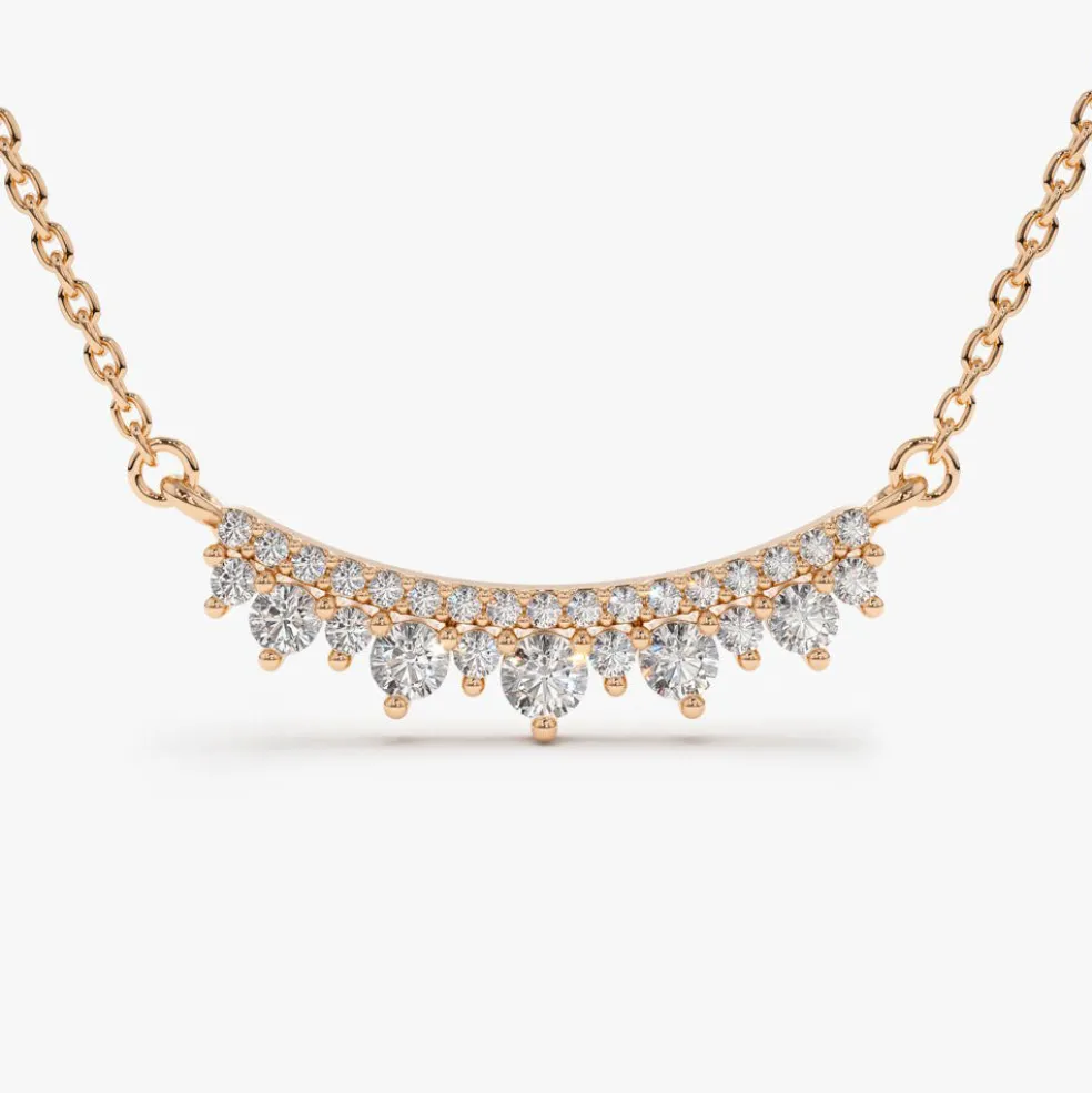 14K Gold Curved Bar Diamond Necklace