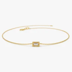14K Gold Dainty Baguette Diamond Bracelet