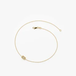 14K Gold Dainty Baguette Diamond Bracelet