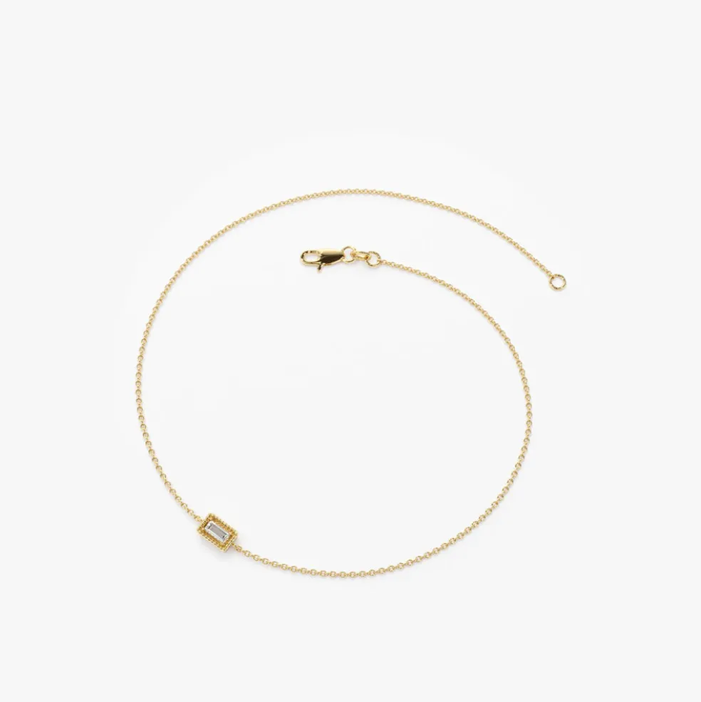 14K Gold Dainty Baguette Diamond Bracelet