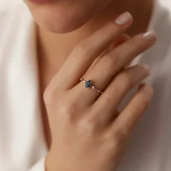 14k Gold Dainty Diamond Genuine Sapphire Ring