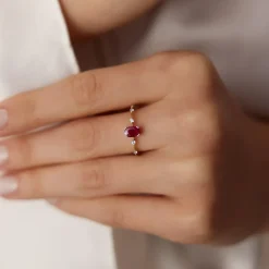 14k Gold Dainty Diamond Genuine Ruby Ring