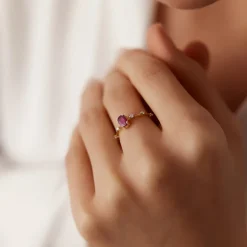 14k Gold Dainty Diamond Genuine Ruby Ring