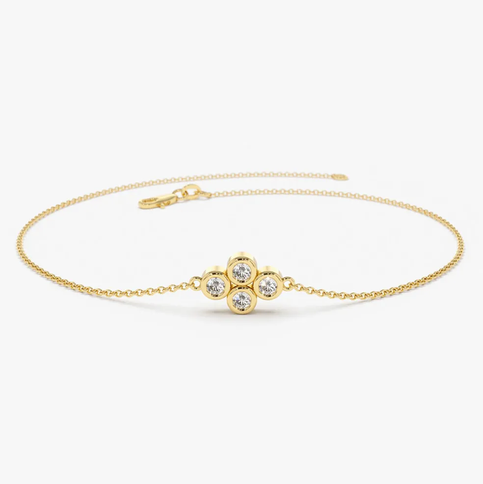 14K Gold Dainty Quad Diamond Bracelet