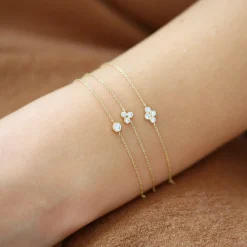 14K Gold Dainty Quad Diamond Bracelet