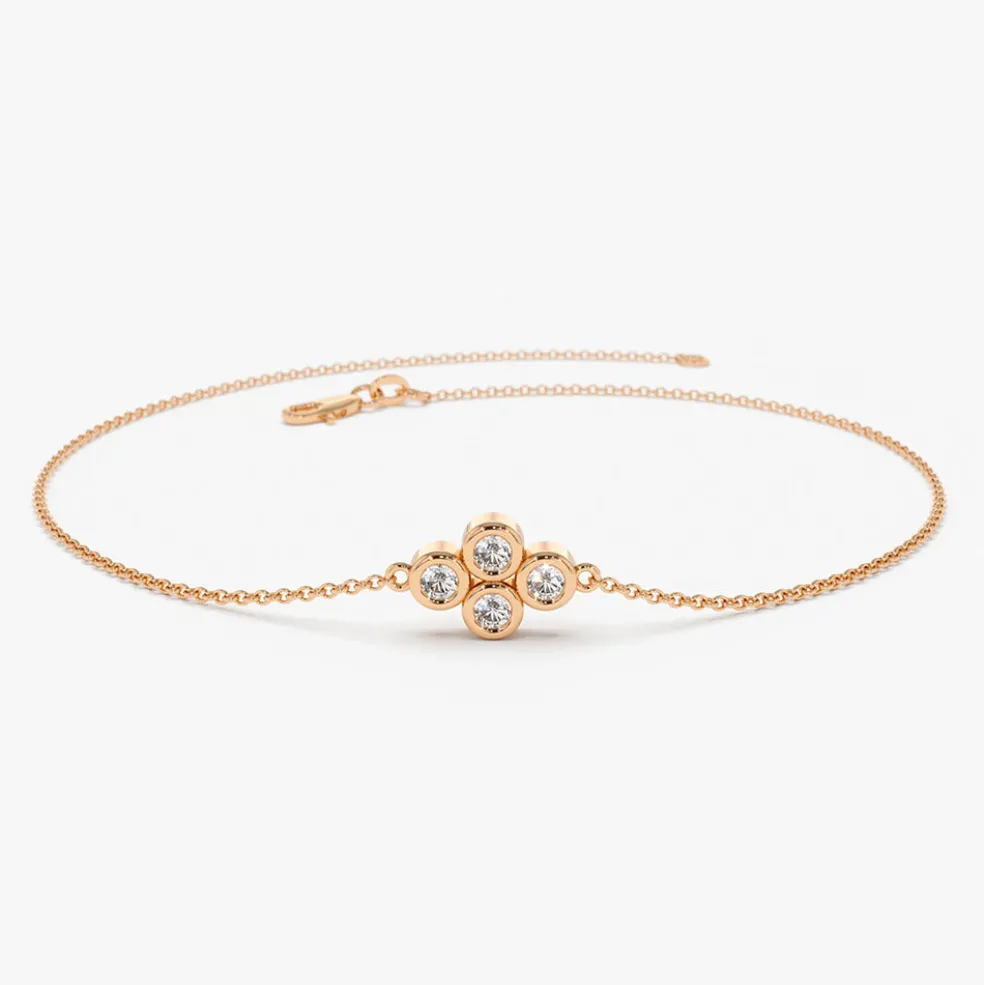 14K Gold Dainty Quad Diamond Bracelet
