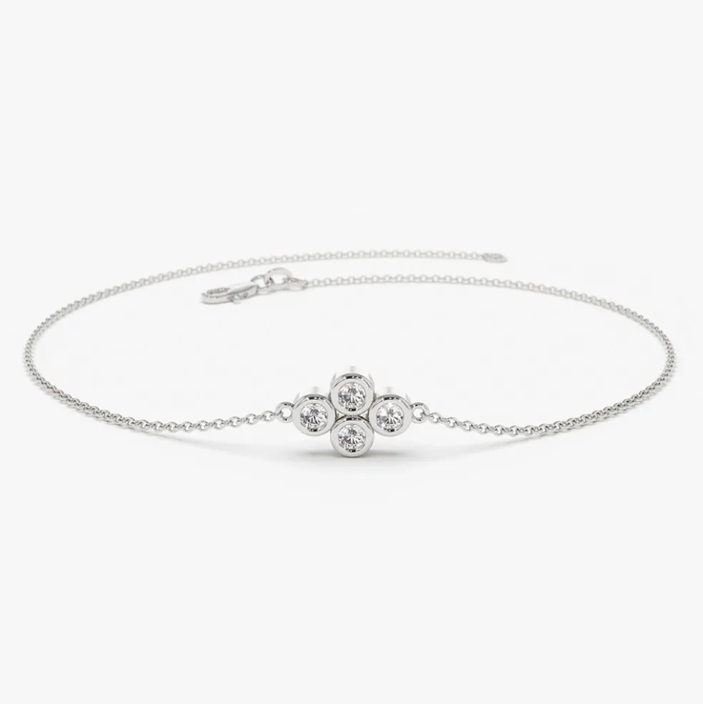 14K Gold Dainty Quad Diamond Bracelet