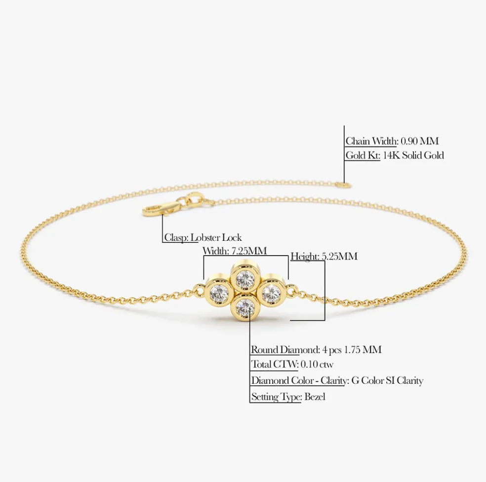 14K Gold Dainty Quad Diamond Bracelet