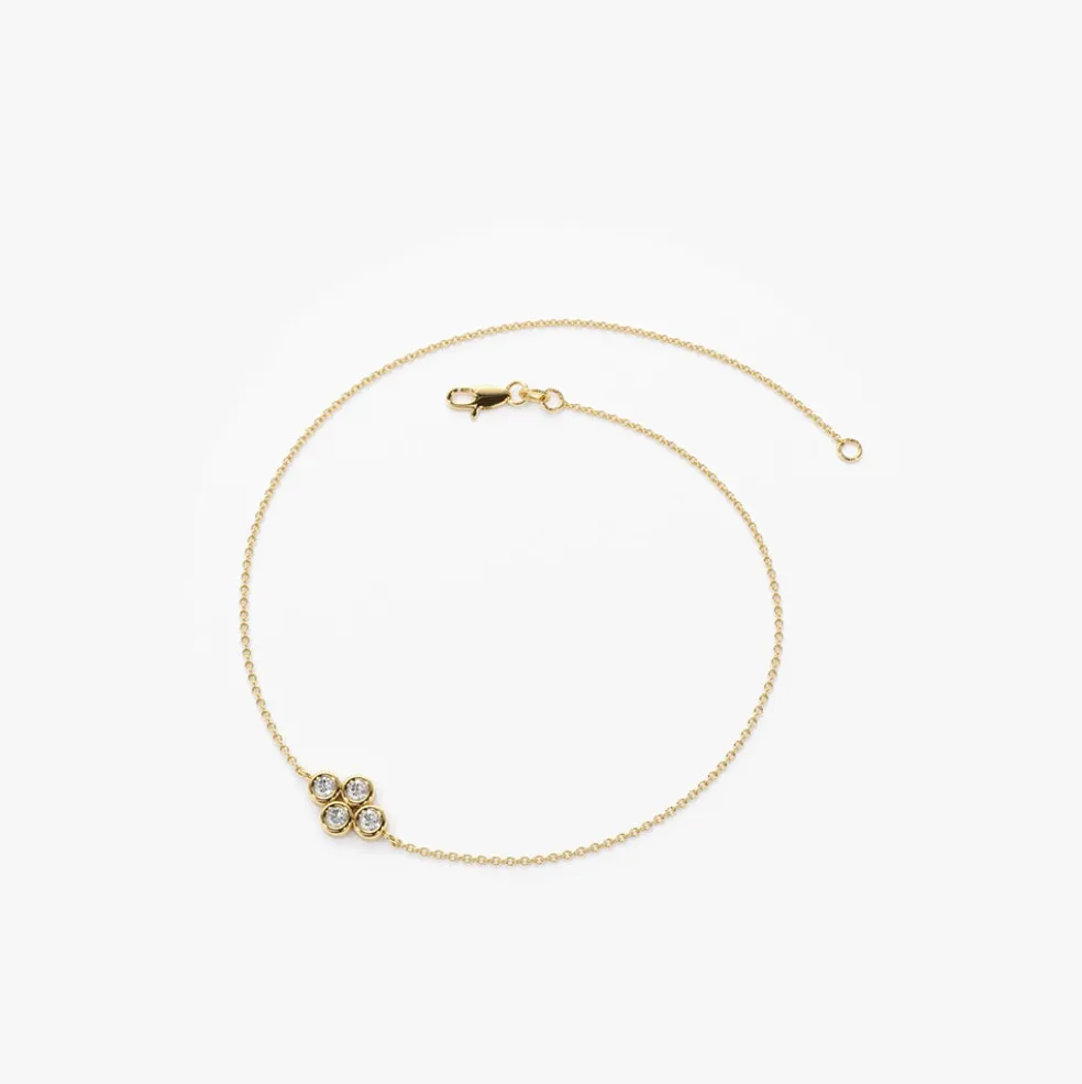 14K Gold Dainty Quad Diamond Bracelet