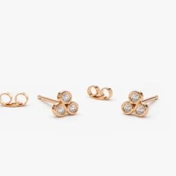 14K Gold Dainty Round Cut Diamond Trio Stud Earring