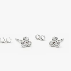 14K Gold Dainty Round Cut Diamond Trio Stud Earring