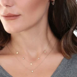 14K Gold Dangling Diamond Disc Necklace
