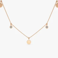 14K Gold Dangling Diamond Disc Necklace