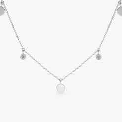 14K Gold Dangling Diamond Disc Necklace