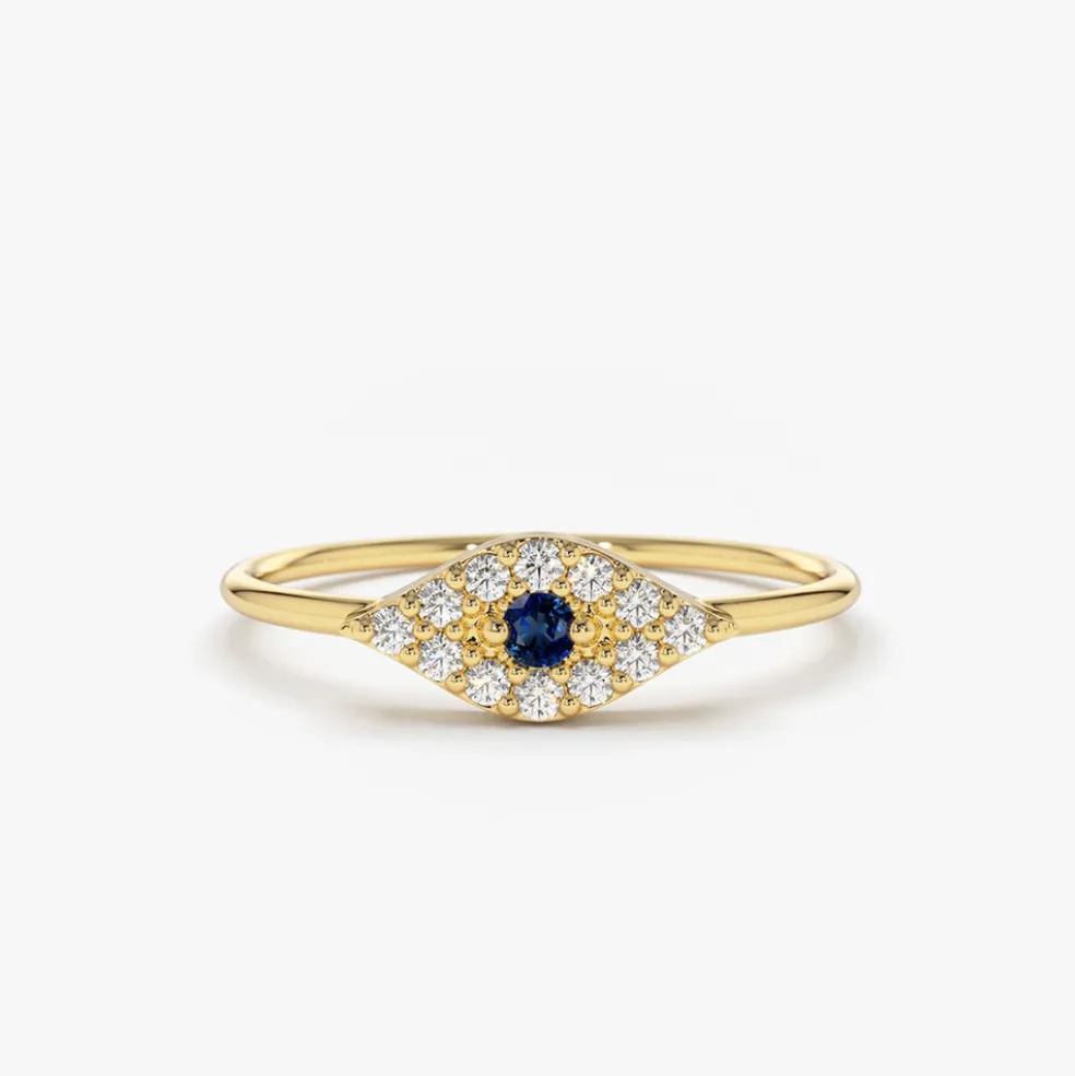 14K Gold Diamond and Sapphire Evil Eye Ring