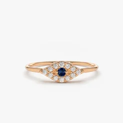 14K Gold Diamond and Sapphire Evil Eye Ring