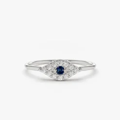 14K Gold Diamond and Sapphire Evil Eye Ring