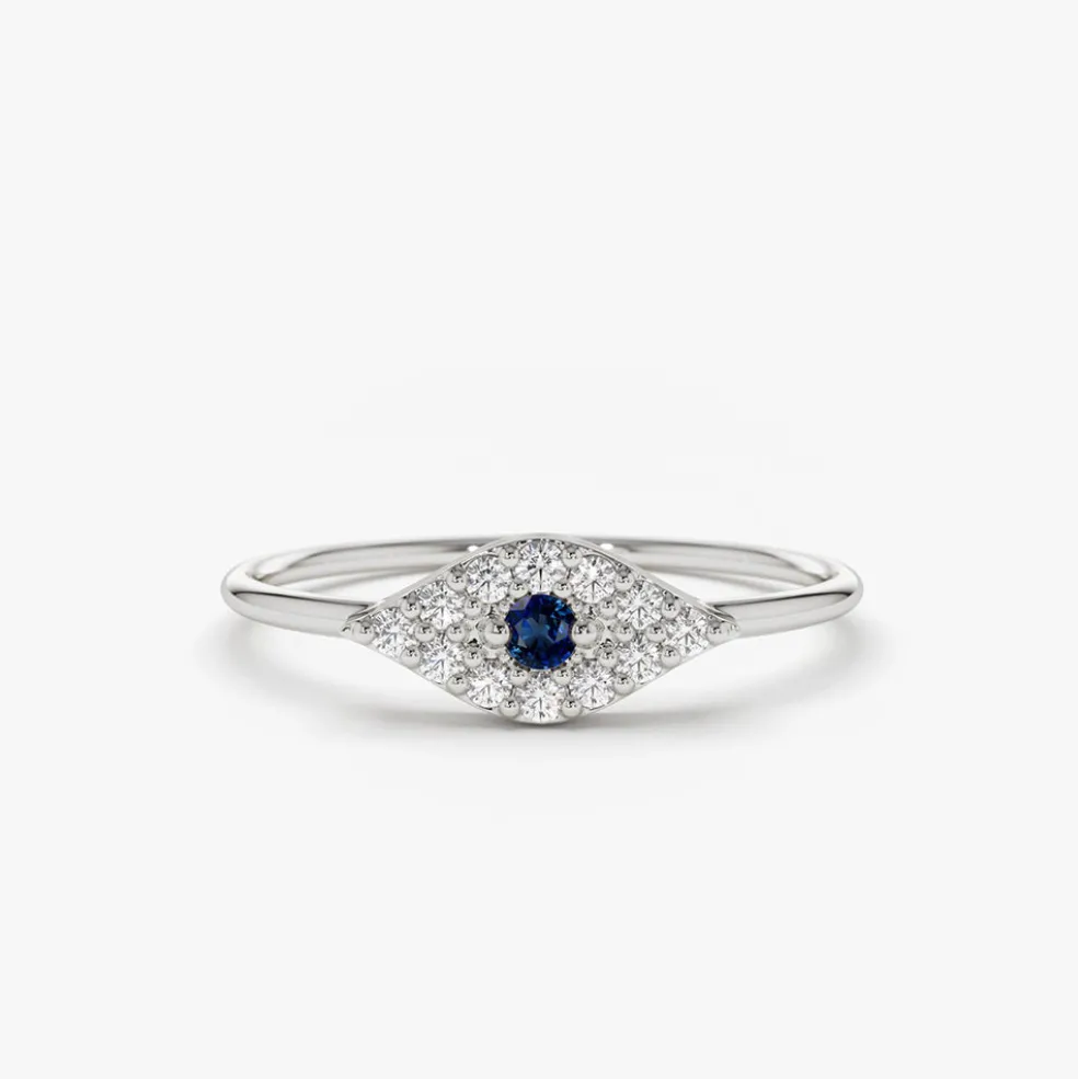 14K Gold Diamond and Sapphire Evil Eye Ring