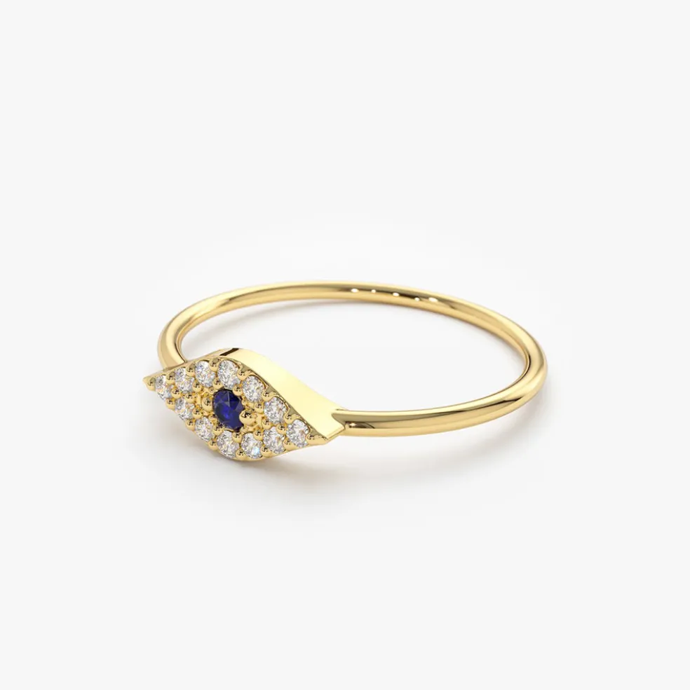 14K Gold Diamond and Sapphire Evil Eye Ring