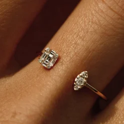 14K Gold Diamond Baguette Cuff Ring