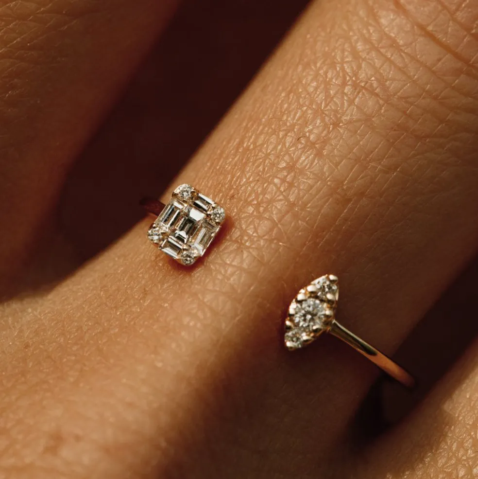 14K Gold Diamond Baguette Cuff Ring
