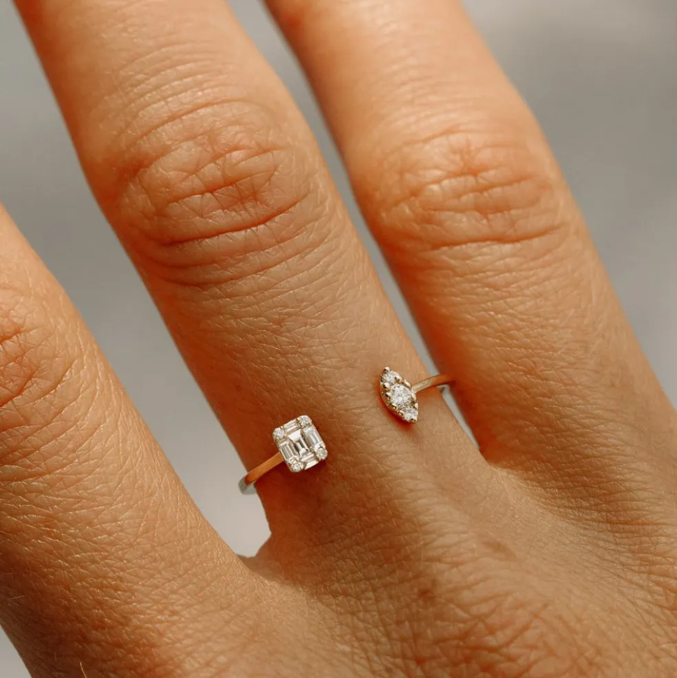 14K Gold Diamond Baguette Cuff Ring