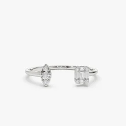 14K Gold Diamond Baguette Cuff Ring