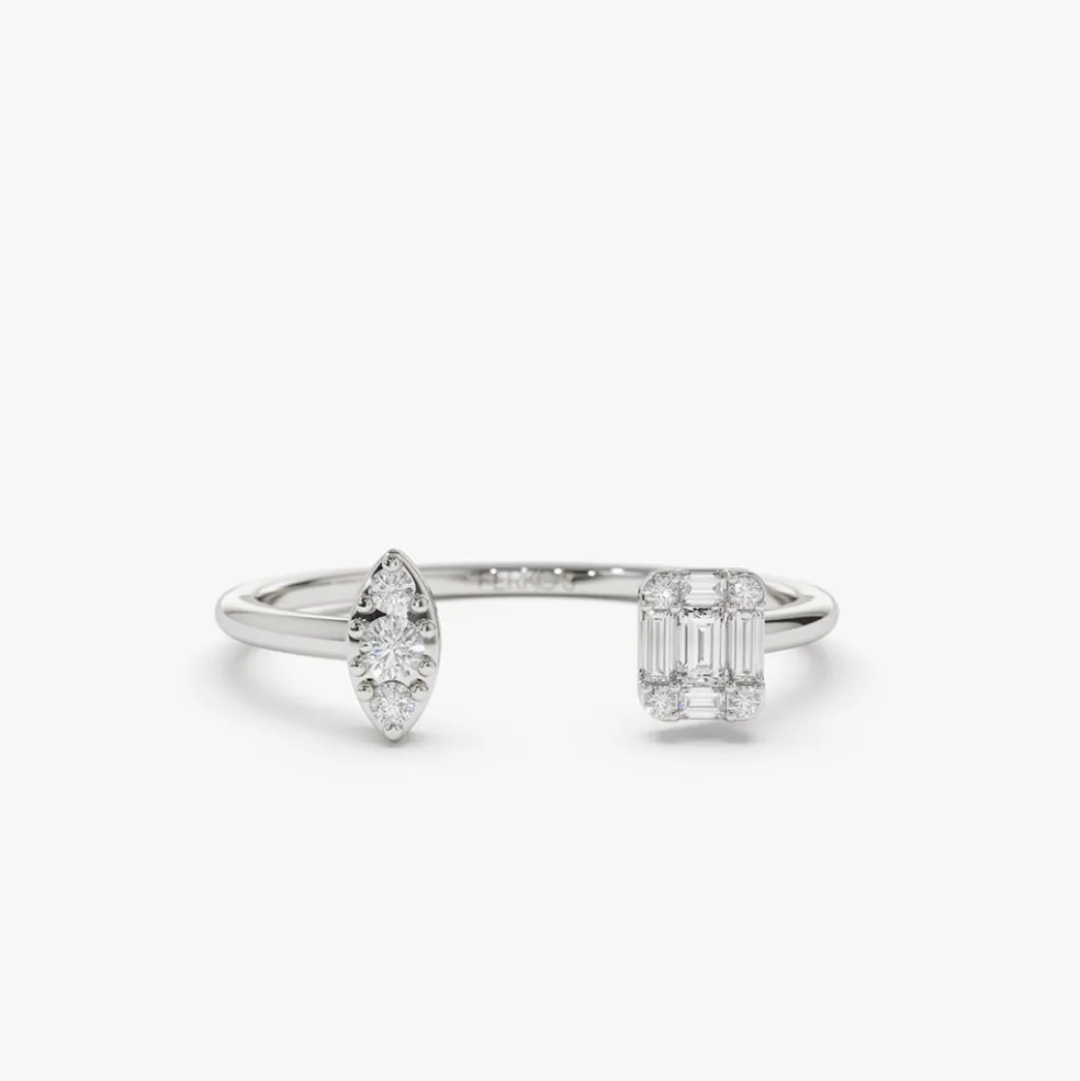 14K Gold Diamond Baguette Cuff Ring