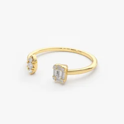 14K Gold Diamond Baguette Cuff Ring