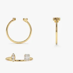 14K Gold Diamond Baguette Cuff Ring