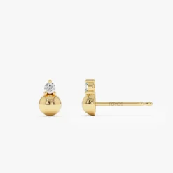 14K Gold Diamond Ball Studs
