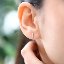 14K Gold Diamond Bar Stud Earrings