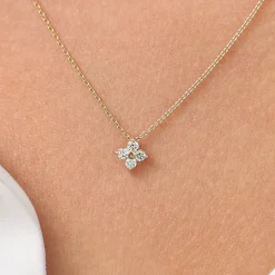 14K Gold Diamond Clover Necklace