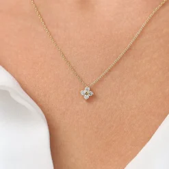14K Gold Diamond Clover Necklace