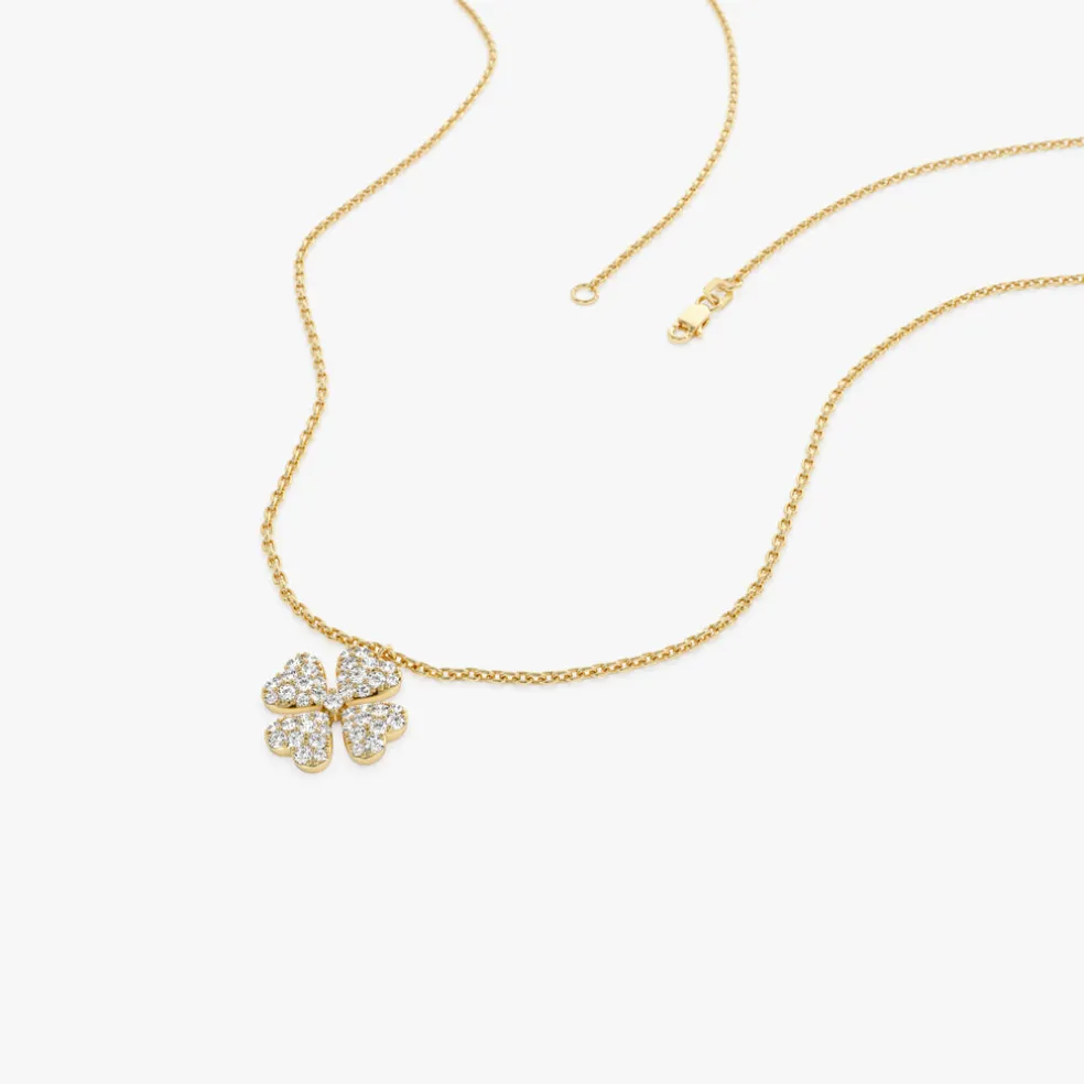 14K Gold Diamond Clover Necklace