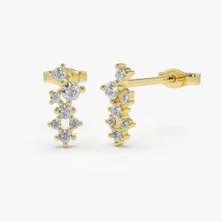 14K Gold Diamond Cluster Earrings