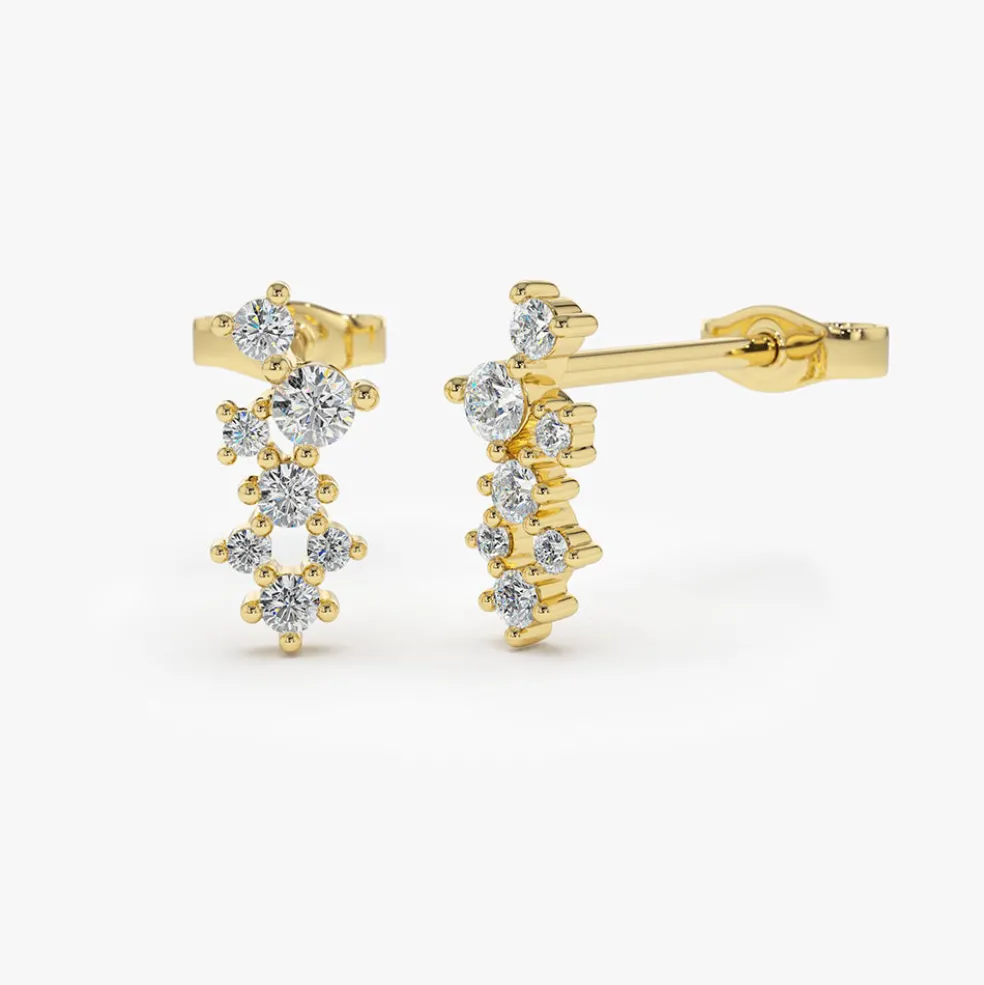 14K Gold Diamond Cluster Earrings