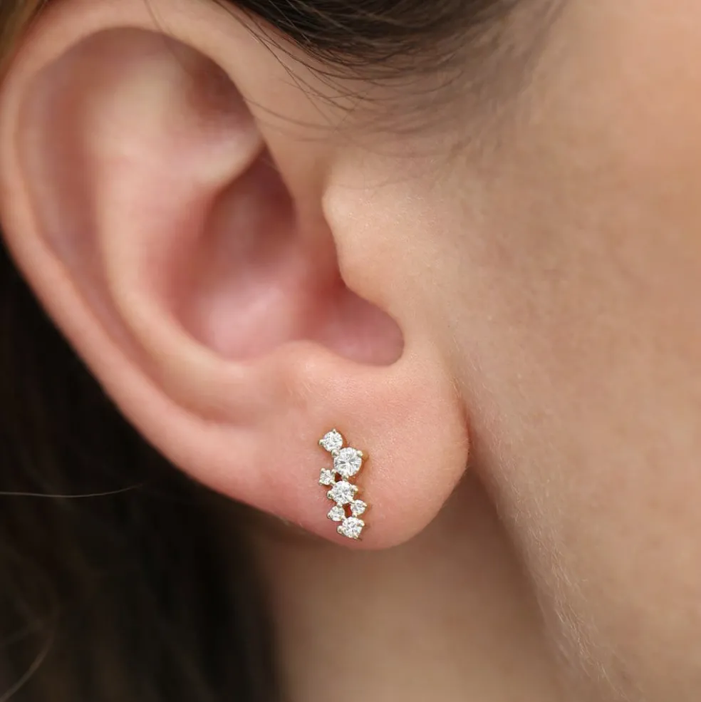 14K Gold Diamond Cluster Earrings