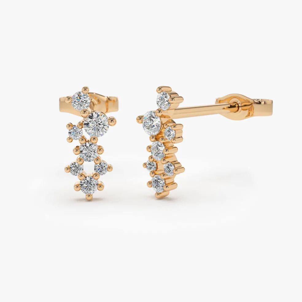 14K Gold Diamond Cluster Earrings