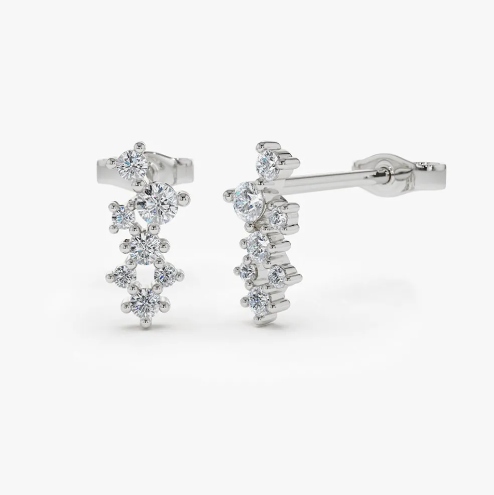 14K Gold Diamond Cluster Earrings