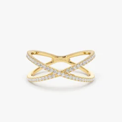 14K Gold Diamond Criss Cross Pave Ring