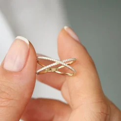 14K Gold Diamond Criss Cross Pave Ring