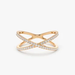 14K Gold Diamond Criss Cross Pave Ring