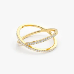 14K Gold Diamond Criss Cross Pave Ring
