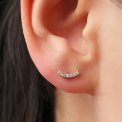 14K Gold Diamond Curved Bar Stud Earrings