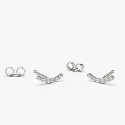 14K Gold Diamond Curved Bar Stud Earrings