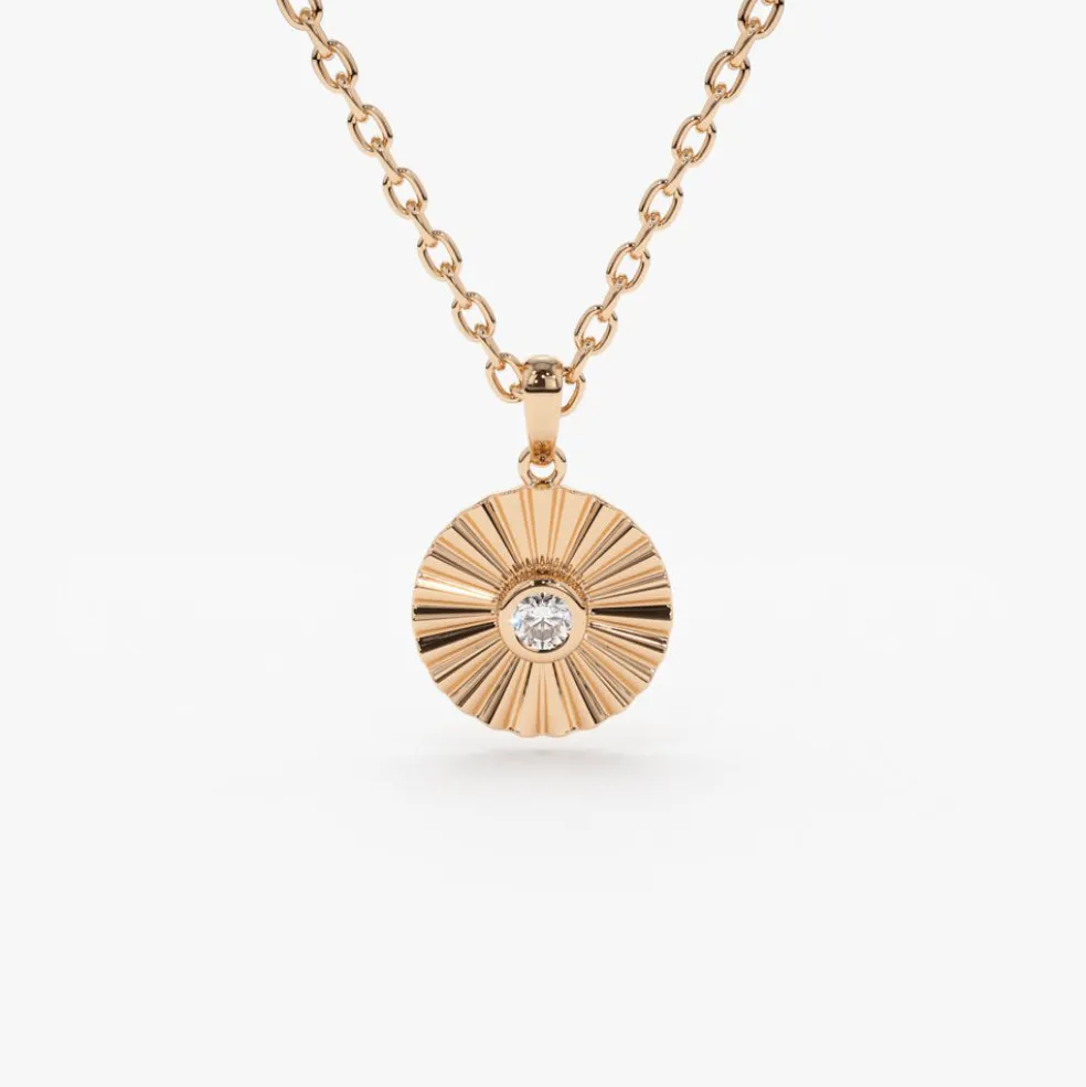 14K Gold Diamond Disc Ray Necklace
