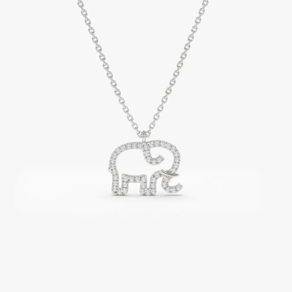 14K Gold Diamond Elephant Charm Necklace